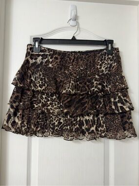 Flirtatious Y2K tiered ruffled sheer leopard print skirt lined size M